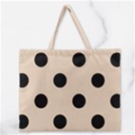Polka Dots - Black on Pastel Brown Zipper Large Tote Bag