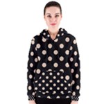 Polka Dots - Pastel Brown on Black Women s Zipper Hoodie