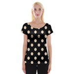 Polka Dots - Pastel Brown on Black Women s Cap Sleeve Top