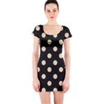 Polka Dots - Pastel Brown on Black Short Sleeve Bodycon Dress