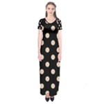 Polka Dots - Pastel Brown on Black Short Sleeve Maxi Dress