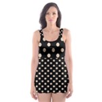 Polka Dots - Pastel Brown on Black Skater Dress Swimsuit