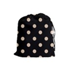 Polka Dots - Pastel Brown on Black Drawstring Pouch (L)