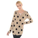 Polka Dots - Black on Tan Brown Women s Tie Up Tee