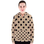 Polka Dots - Black on Tan Brown Women s Zipper Hoodie