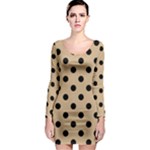 Polka Dots - Black on Tan Brown Long Sleeve Bodycon Dress