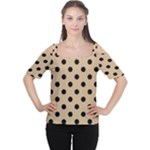 Polka Dots - Black on Tan Brown Women s Cutout Shoulder Tee