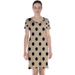 Polka Dots - Black on Tan Brown Short Sleeve Nightdress