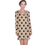 Polka Dots - Black on Tan Brown Long Sleeve Nightdress