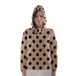 Polka Dots - Black on Tan Brown Hooded Wind Breaker (Women)
