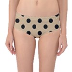 Polka Dots - Black on Tan Brown Mid-Waist Bikini Bottoms