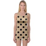 Polka Dots - Black on Tan Brown One Piece Boyleg Swimsuit