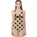 Polka Dots - Black on Tan Brown One Piece Swimsuit