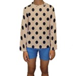 Polka Dots - Black on Tan Brown Kid s Long Sleeve Swimwear