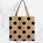 Polka Dots - Black on Tan Brown Zipper Grocery Tote Bag