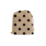Polka Dots - Black on Tan Brown Drawstring Pouch (M)