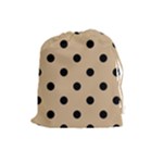 Polka Dots - Black on Tan Brown Drawstring Pouch (L)