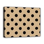 Polka Dots - Black on Tan Brown Canvas 14  x 11  (Stretched)