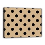 Polka Dots - Black on Tan Brown Canvas 16  x 12  (Stretched)