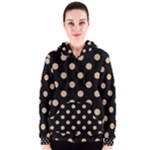 Polka Dots - Tan Brown on Black Women s Zipper Hoodie