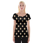 Polka Dots - Tan Brown on Black Women s Cap Sleeve Top