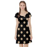 Polka Dots - Tan Brown on Black Short Sleeve Skater Dress