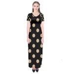 Polka Dots - Tan Brown on Black Short Sleeve Maxi Dress