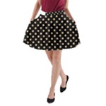Polka Dots - Tan Brown on Black A-Line Pocket Skirt