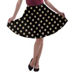 Polka Dots - Tan Brown on Black A-line Skater Skirt