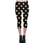 Polka Dots - Tan Brown on Black Capri Leggings