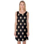 Polka Dots - Tan Brown on Black Sleeveless Satin Nightdress