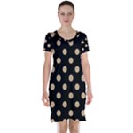 Polka Dots - Tan Brown on Black Short Sleeve Nightdress