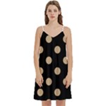 Polka Dots - Tan Brown on Black Women s Reversible Sports Bra with Border