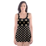 Polka Dots - Tan Brown on Black Skater Dress Swimsuit