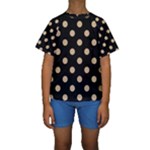 Polka Dots - Tan Brown on Black Kid s Short Sleeve Swimwear