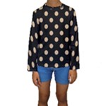 Polka Dots - Tan Brown on Black Kid s Long Sleeve Swimwear