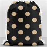 Polka Dots - Tan Brown on Black Drawstring Bag (Large)
