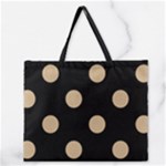 Polka Dots - Tan Brown on Black Zipper Large Tote Bag