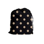 Polka Dots - Tan Brown on Black Drawstring Pouch (L)