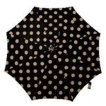 Polka Dots - Tan Brown on Black Hook Handle Umbrella (Medium)