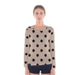 Polka Dots - Black on Khaki Brown Women s Long Sleeve T-shirt
