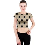 Polka Dots - Black on Khaki Brown Crew Neck Crop Top