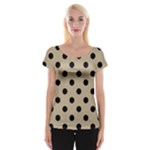 Polka Dots - Black on Khaki Brown Women s Cap Sleeve Top