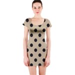 Polka Dots - Black on Khaki Brown Short Sleeve Bodycon Dress