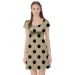 Polka Dots - Black on Khaki Brown Short Sleeve Skater Dress