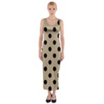 Polka Dots - Black on Khaki Brown Fitted Maxi Dress