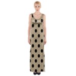 Polka Dots - Black on Khaki Brown Maxi Thigh Split Dress