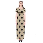 Polka Dots - Black on Khaki Brown Short Sleeve Maxi Dress