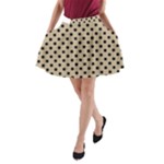 Polka Dots - Black on Khaki Brown A-Line Pocket Skirt