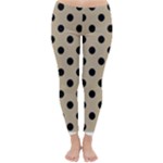 Polka Dots - Black on Khaki Brown Winter Leggings